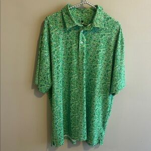 Birdie Threads Performance Golf Polo XL Green Floral Print 4-Way Stretch